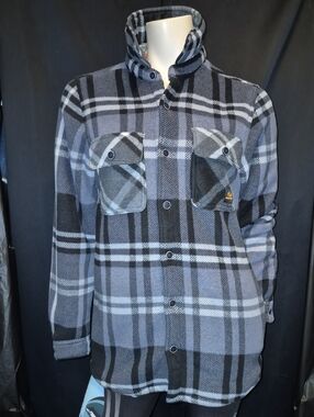 REALTREE Grey & Black Plaid Button-Up Fleece Shirt Jacket Size Small